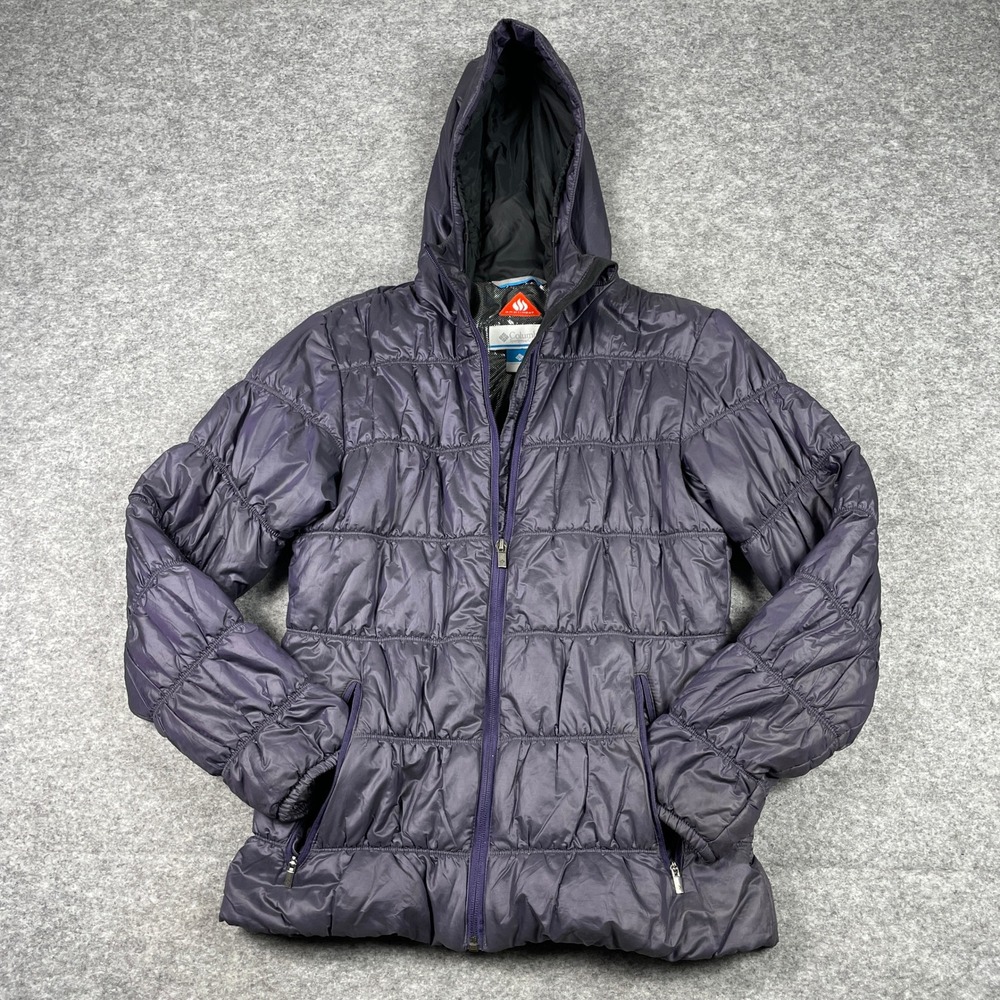 Columbia Puffer Jacket Womens Small Purple Omni Heat Hooded Insulated XL5005